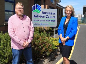Chairman of Mallusk Enterprise Park Iain Patterson with Chief Executive of the local enterprise agency in antrim and newtownabbey borough council Emma Garrett pictured outside the business advice centre in Mallusk