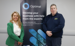 Premier Lawns founder Ronnie Lynn from Newtownabbey supported by OPTIMAL business growth programme. Pictured with Programme Manager Colleen McAreavey at Mallusk Enterprise Park.