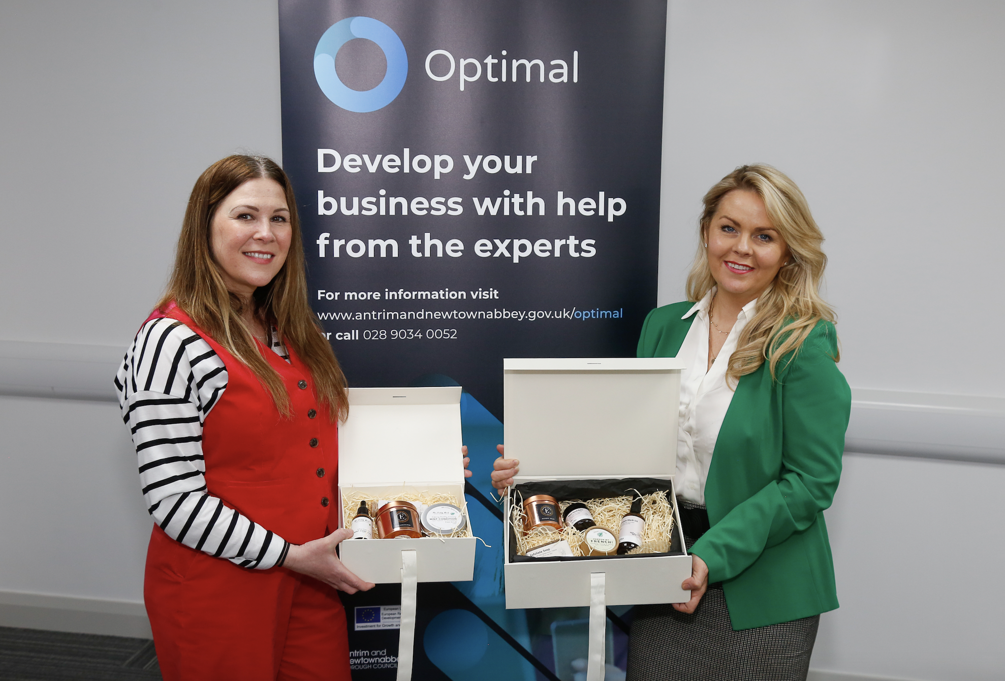 Fix my Crown founder Joanne Campbell pictured with OPTIMAL business growth support programme manager Colleen McAreavey of Mallusk Enterprise Hub. Local business Fix My Crown received fully funded expert mentoring as part of the fully funded OPTIMAL programme.